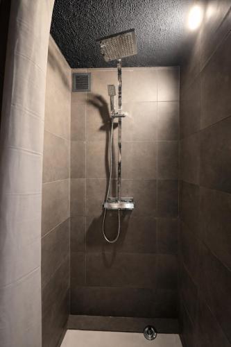 a shower with a shower head in a bathroom at La Maisonette à Lacrost in Lacrost