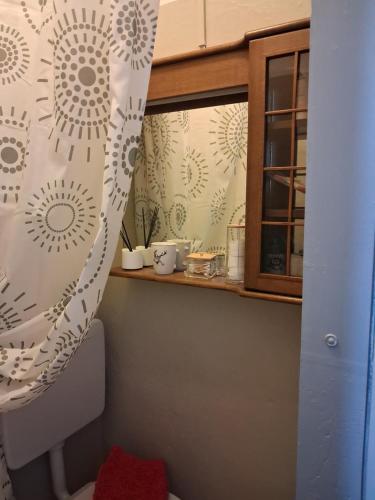 a bathroom with a shower curtain and a toilet at Cà Gianarin in Bocenago