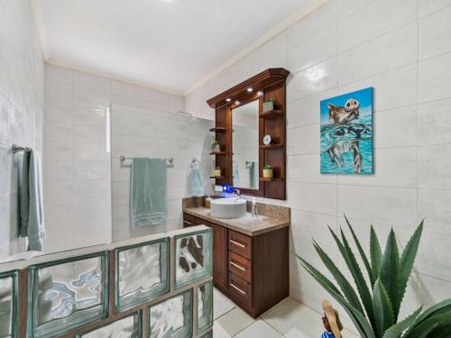 a bathroom with a sink and a mirror at Villa Savannah in Savaneta