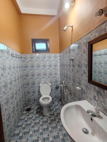 a bathroom with a toilet and a sink at The zen inn in Nikawatawana