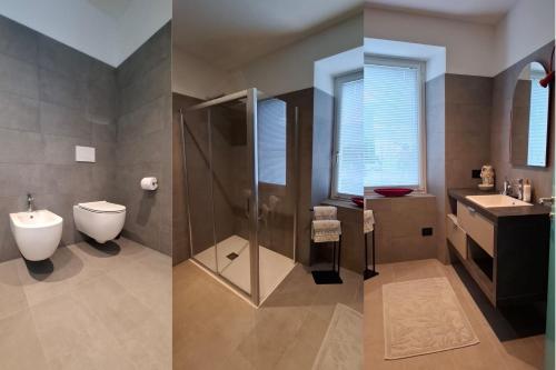 a bathroom with a shower and a toilet and a sink at Appartamento Caffaro Vacanza in Ponte Caffaro