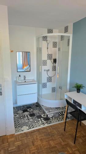a bathroom with a shower and a sink at Le Repaire - Hyper centre, 3 ch, balcon et parking in Le Mans