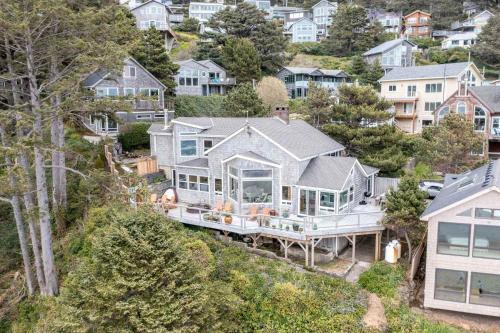 an aerial view of a house in a city at Ocean's Edge in Tillamook