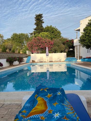 a swimming pool with a table and chairs next to it at Lugar das Andorinhas in Olhos de Água