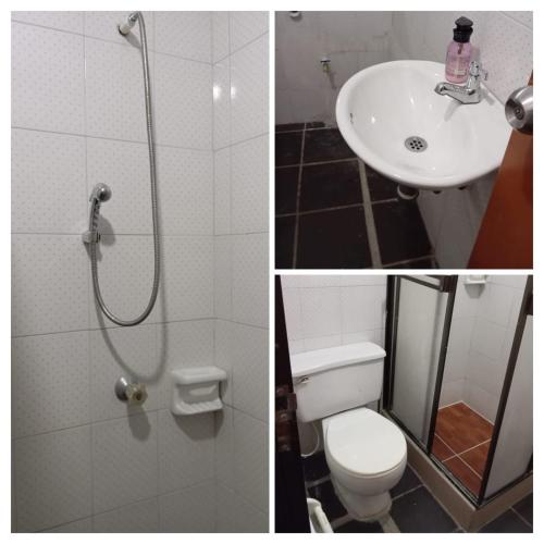 a bathroom with a shower and a toilet and a sink at Arauca -Centro in Arauca