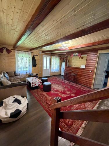 a living room with a couch and a table at Cabana Buta in Dumeşti