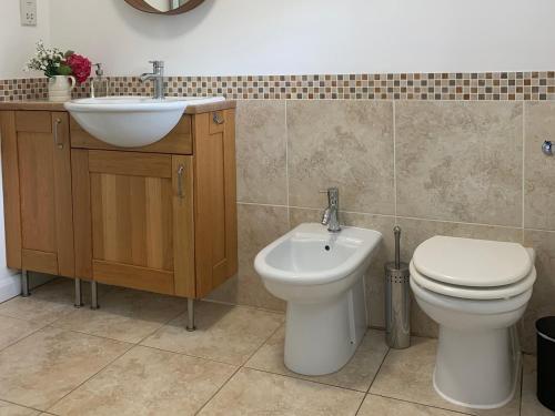 a bathroom with a toilet and a sink at Chantry in Kingsbridge