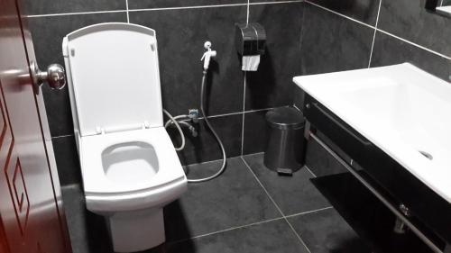 a bathroom with a white toilet and a sink at FT Hotel in Addis Ababa