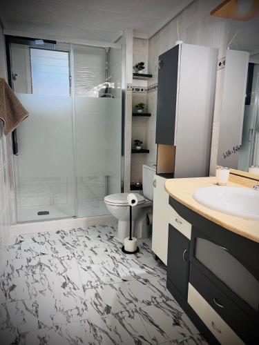 a bathroom with a shower and a toilet and a sink at Casa Sempere in Elche