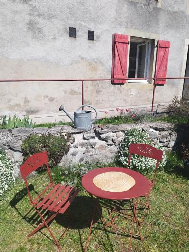 a table and two chairs and a table and a window at La chambre CHAT,au coeur des Vosges in Ferdrupt