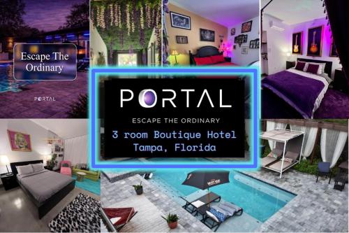 a collage of pictures of a room with a pool at Portal Tampa in Tampa