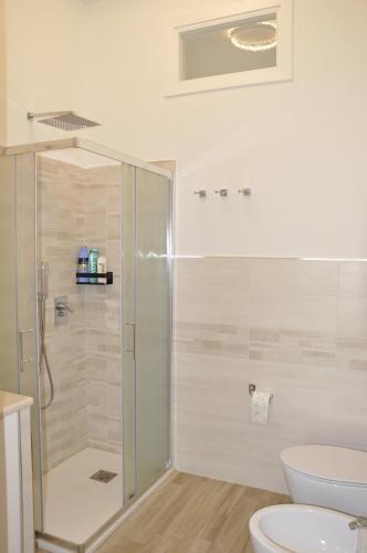 a bathroom with a shower and a toilet at B&B Baroi Orgosolo in Orgosolo
