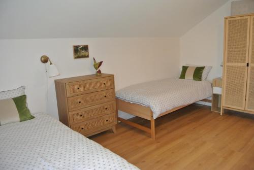 a bedroom with two twin beds and a dresser at Le Jardin de Madison in Cessy