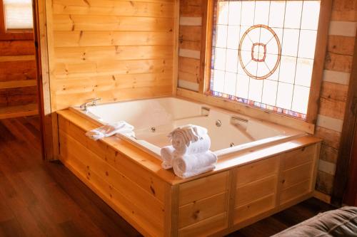 a bath tub in a room with a window at Ivy Retreat in Sevierville