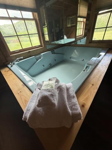 a bath tub with a towel on the floor at Lover's Leap in Sevierville