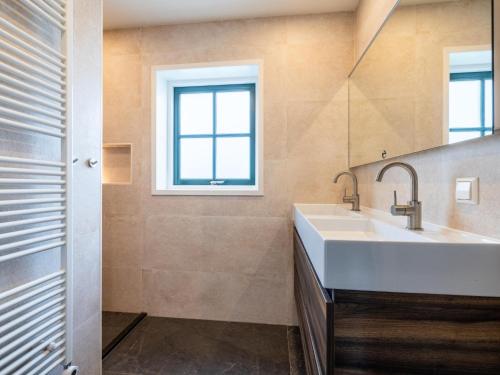 a bathroom with a sink and a mirror at De Schuur in Kaag