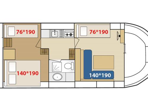 a floor plan of a small house at Bateau sécurisé à quai - 6 pers. - API-1-46-30 in Colombiers