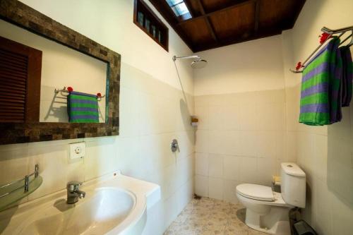 a bathroom with a sink and a toilet and a mirror at Akamana Villa Ubud in Ubud