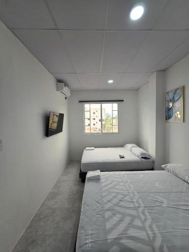 a bedroom with two beds and a window at Hammerhead Shark Apartment in Puerto Baquerizo Moreno