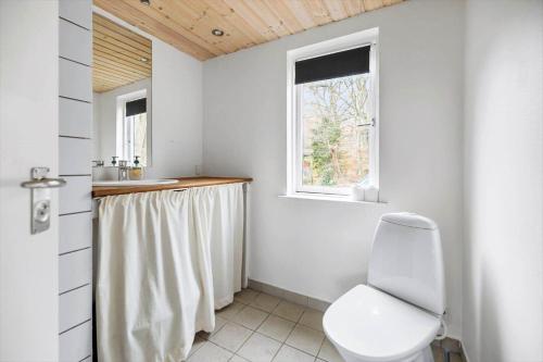 a bathroom with a toilet and a sink and a window at 1616-Frederiksvaerk-Skovbrynet-7 in Frederiksværk