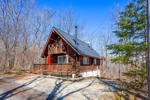 a log cabin in the woods with a driveway at Log village FIKA / Nasu / Woodstove / Starry sky in Nasu