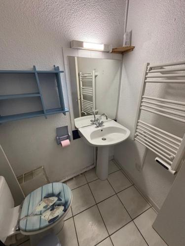 a bathroom with a sink and a toilet at La mer en liberté in Gruissan