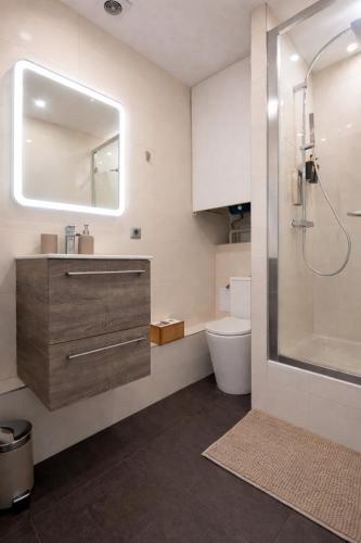 a bathroom with a sink and a toilet and a shower at L'Écrin Marguerite - Strasbourg-CMCO-Zénith-Espace Européen de l'Entreprise in Schiltigheim