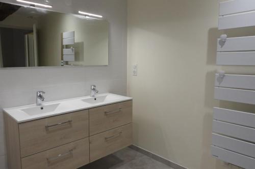 a bathroom with a sink and a mirror at Graine in Dommartin-le-Franc