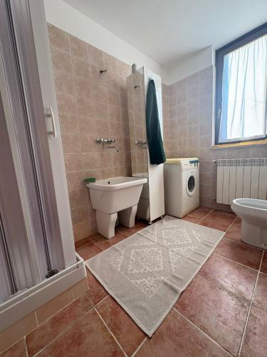 a bathroom with a toilet sink and a washing machine at Appartamento Accogliente tra Borghi e Natura in Castelluccio dei Sauri
