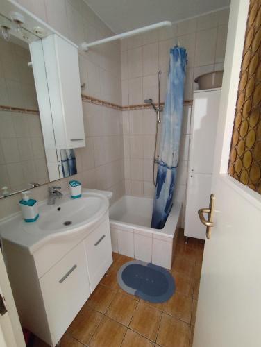 a bathroom with a sink and a tub and a toilet at Apartments Milevčić in Jelsa
