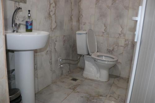 a bathroom with a toilet and a sink at Kapuzbaşı Şelaleleri Uçar pansiyon in Büyükçakır