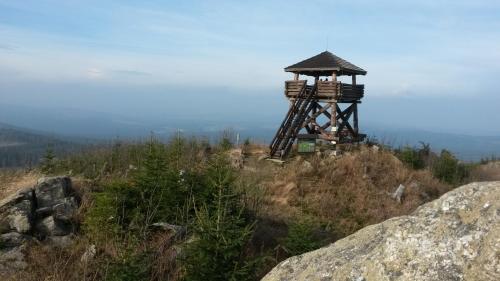 a lifeguard tower on the top of a mountain at Apartmány Nova Lake in Nová Pec