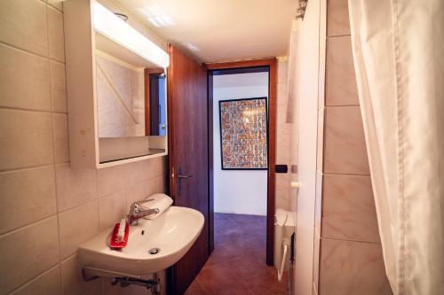 a bathroom with a sink and a mirror at Centovalli Rustic near Locarno in Intragna