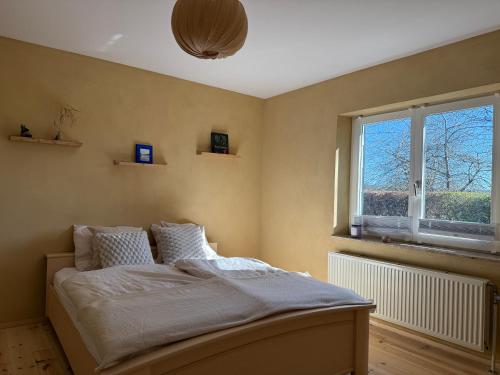 a bedroom with a bed and a window at Rainbow Bungalow in Butgenbach