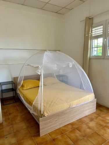 a bed with a canopy in a room at Tamaly's Lodges in Basse-Terre
