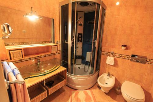 a bathroom with a shower and a toilet and a sink at Villa Narcissus Montenegro KO Sveti Stefan in Sveti Stefan