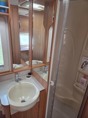 a bathroom with a sink and a mirror at Le Maillotin en balade in Les Maillys