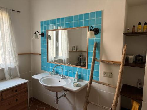a bathroom with a sink and a mirror at La Casetta di Zio Gino in Cingoli
