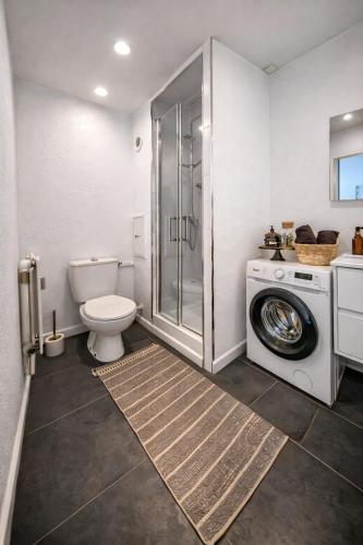 a bathroom with a toilet and a washing machine at Beau duplex lumineux avec balcon in Chalon-sur-Saône