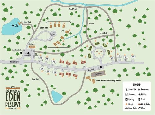 a map of the garden eden park at The Lodges at Eden Reserve - Safari Tents in Williamstown
