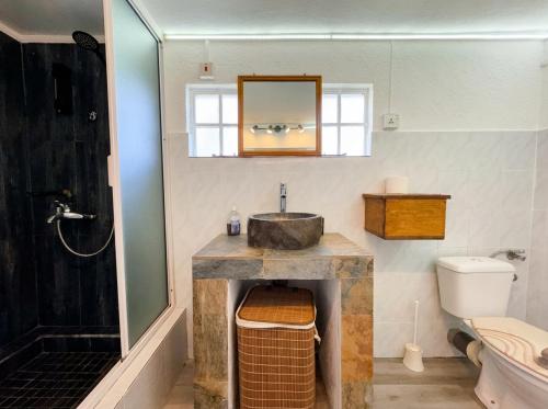 a bathroom with a sink and a toilet at Seven Elements Appart in La Gaulette