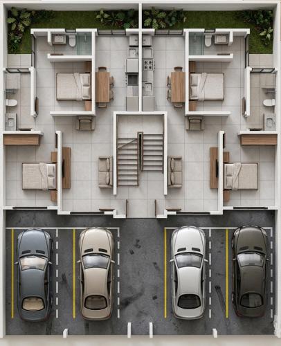 an overhead view of a parking lot with cars parked at Apto central ideal para casais e famílias em Foz 3 in Foz do Iguaçu