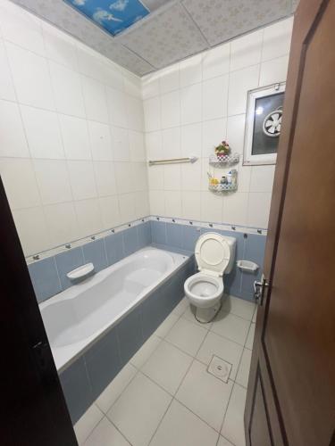a bathroom with a bath tub and a toilet at اربد الحي الشرقي in Irbid