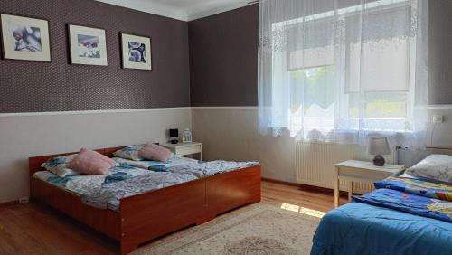 a bedroom with a bed and a window at Agroturystyka Wypoczynek na Wsi in Słowiki Nowe