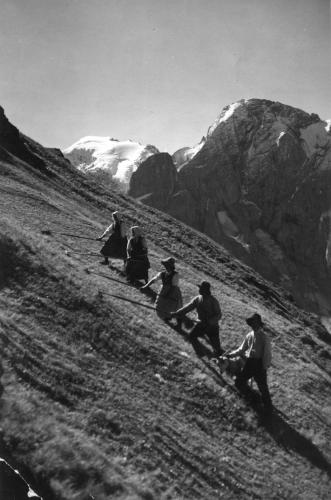 a group of people sitting on top of a mountain at Hotel Al Cervo in Tesero