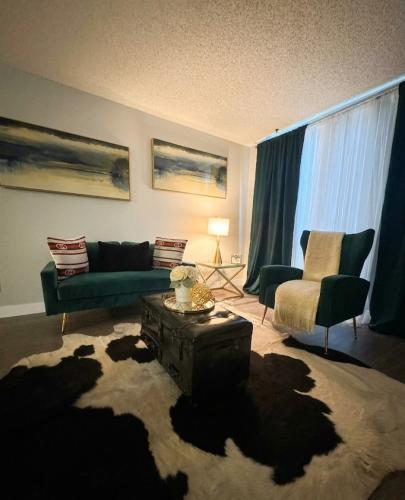 a living room with a couch and a chair at Hollywood Apartments Mario & No Themed With Pool FREE parking and WIFI in Los Angeles