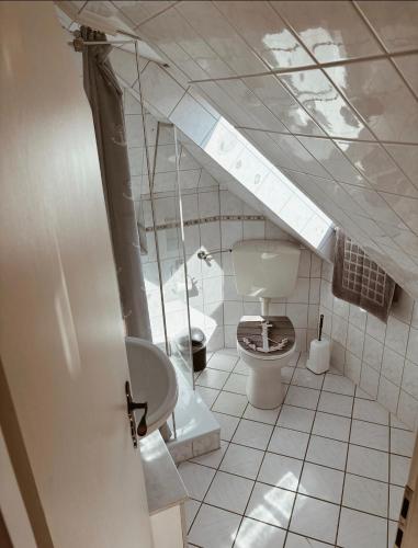 a bathroom with a toilet and a sink at Appartment, Ferienwohnung auf Fehmarn in Fehmarn