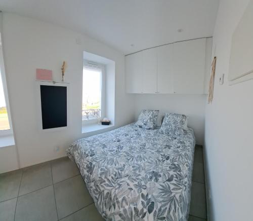 a bedroom with a bed and a television in it at La parenthèse Lémantine - Studio 2 in Neuvecelle