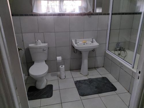 a bathroom with a toilet and a sink at Ocean River in Gqeberha