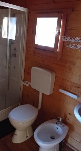 a bathroom with a toilet and a sink at CAMPING IL MELO in Peveragno